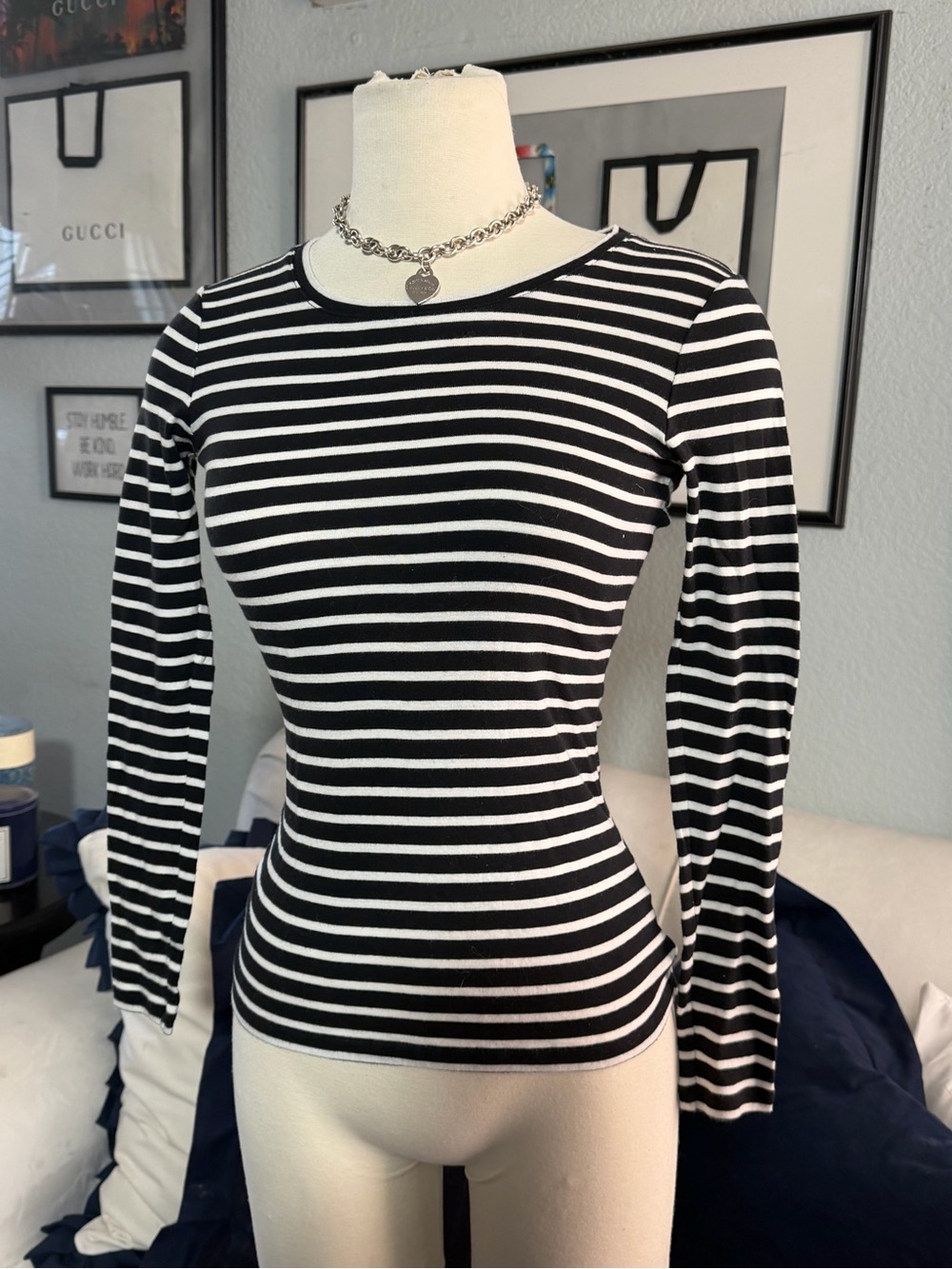 Caslon Black & White Striped Long-Sleeve Tee
